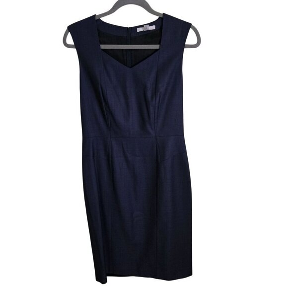 Boss Hugo Boss Delura Stretch Wool Blue Sheath Career Dress Size 4 - Picture 2 of 11